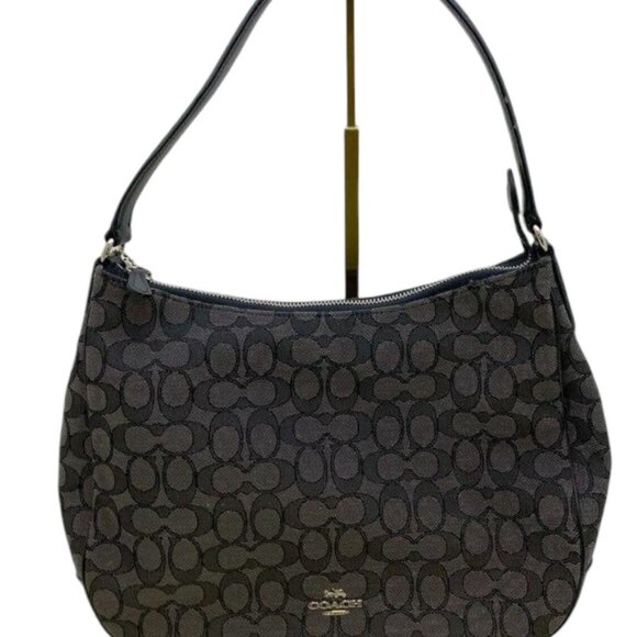 Coach Signature Zip-Top Hobo Bag – Black & Gray Monogram Canvas - Picture 2 of 14